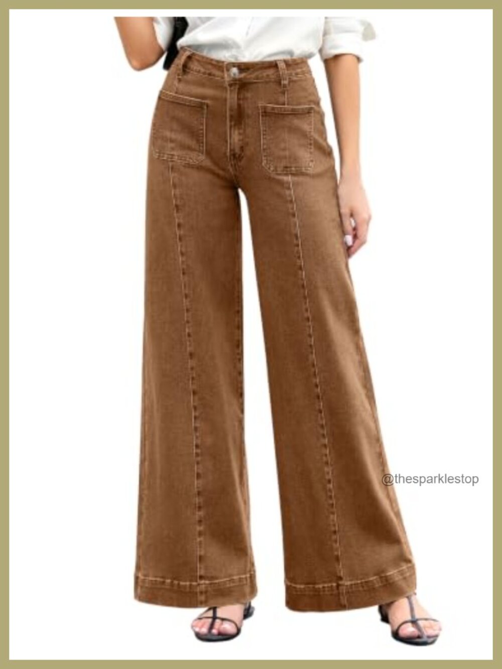 Wide Leg High Rise Stretch Denim Jeans Tummy Control 4 Pockets